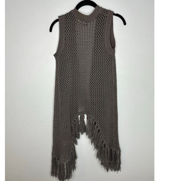 Y London Crocheted Tassel Vest Women's Size Large Gray Boho Western Vintage - Picture 2 of 6